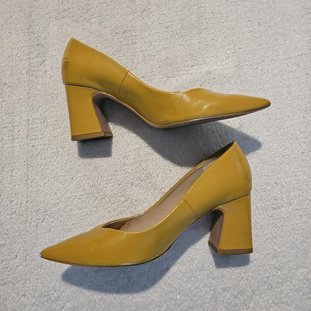 Zara Yellow Block Heels Size 9 Office Chunky Minimalist Retro Y2K Office Casual - Picture 3 of 10